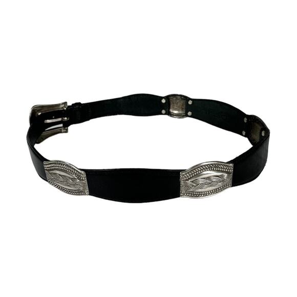 Vintage Fossil Black Leather Concho Style Belt Medium Western Rodeo Cowgirl - Picture 2 of 8